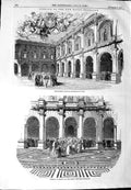 Original Old Antique Print 1844 New Royal Exchange Merchants Area Ceremony 19th