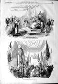 Old Antique Print 1844 New Royal Exchange Queen Reception Room Vestibule 19th