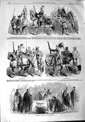 Original Old Antique Print 1844 Lord Mayors Show Ancient Knight Armour Flags