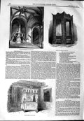 Original Old Antique Print 1844 Queen Elizabeth State Bed Staircase Burghley