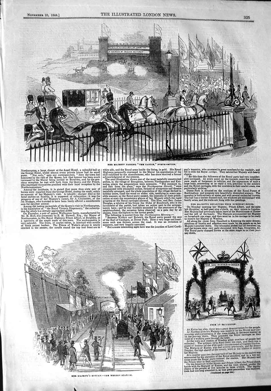 Original Old Antique Print 1844 Queen Castle Northampton Weedon Statio Victorian