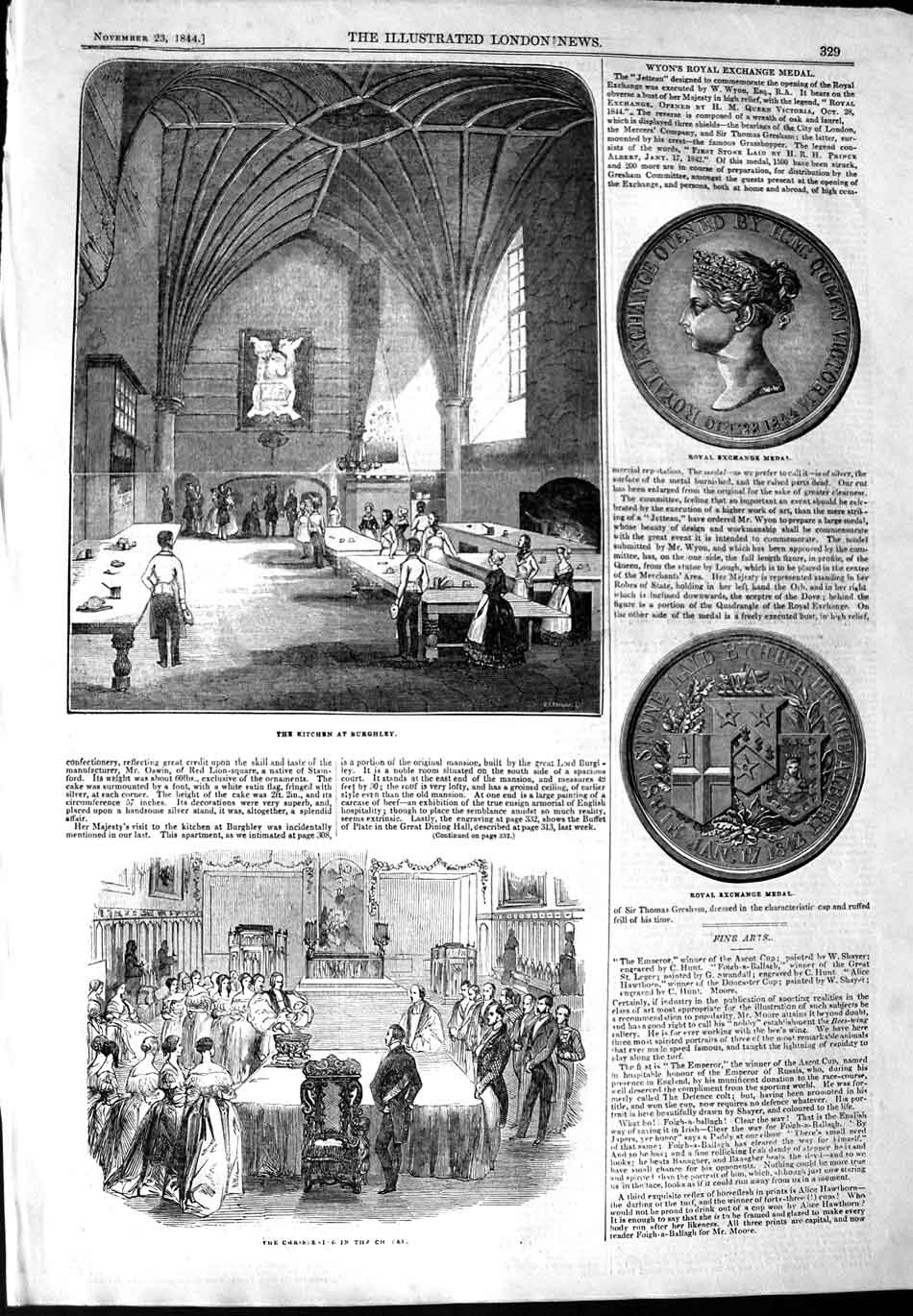 Original Old Antique Print 1844 Kitchen Burghley Wyon Royal Exchang Victorian