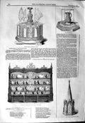 Original Old Antique Print 1844 Burghley Christening Cake Shakspeare Jug Cane