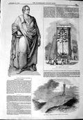 Old Antique Print 1844 Statue Frankfort American Aloe Hardy Blagdon Hill 19th