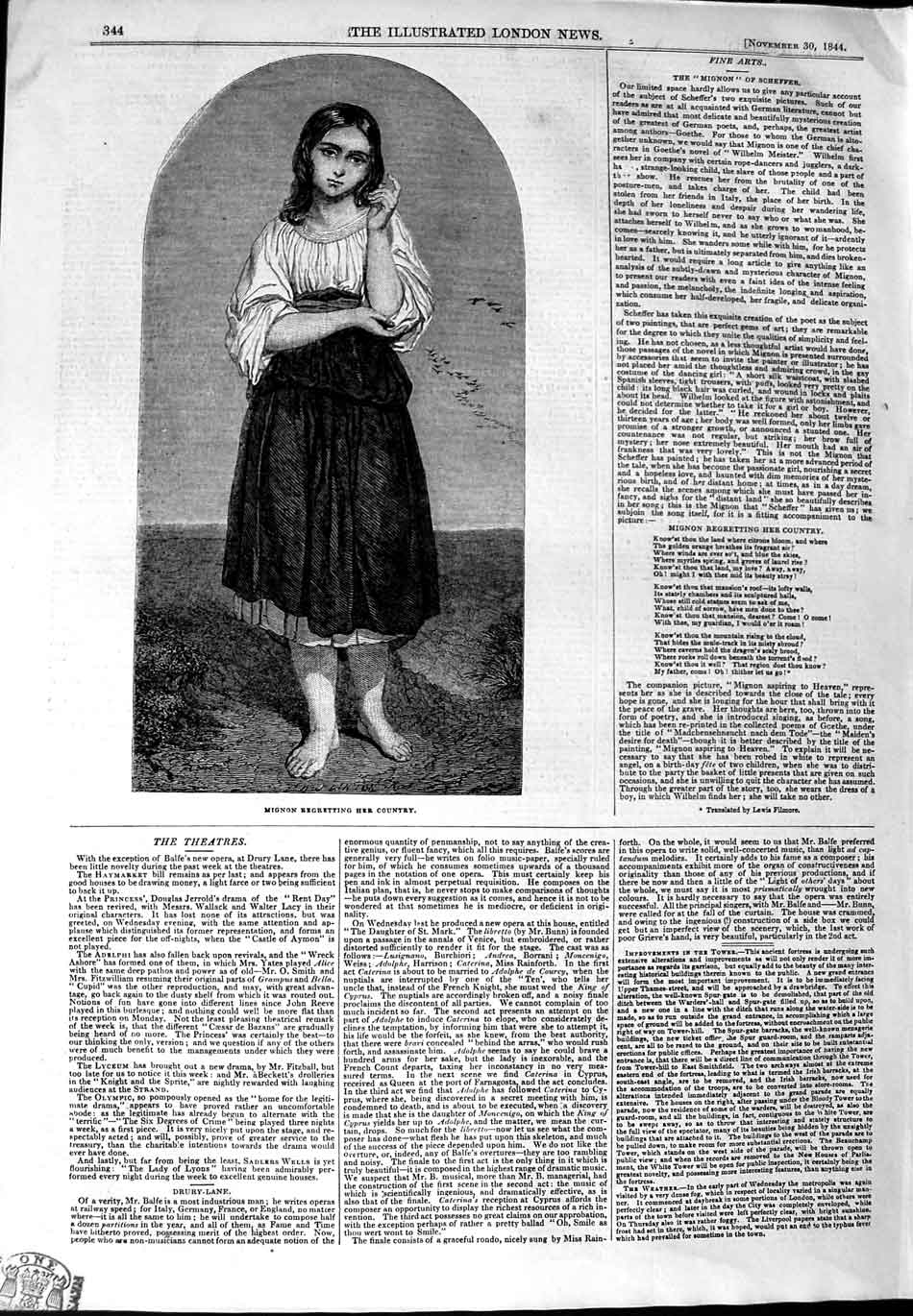 Original Old Antique Print 1844 Scene Mignon Regretting Her Country Victorian