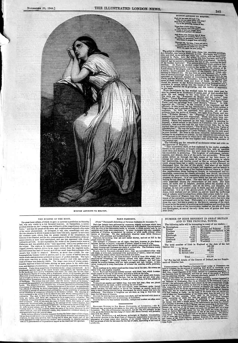 Original Old Antique Print 1844 Scene Mignon Aspiring Heaven Lady Victorian