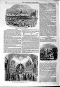 Original Old Antique Print 1844 Beddington Church Council Guildhall Smithfield