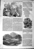 Original Old Antique Print 1844 Ship Vanguard Cork Lighthouse Natives New York