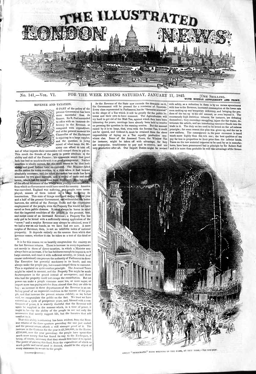 Original Old Antique Print 1845 Great Democratic Mass Meeting Park New York