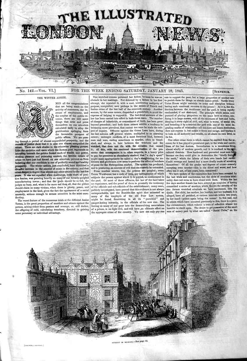 Original Old Antique Print 1845 Street Scene Mexico South America Horses Siers