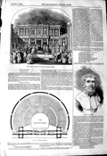 Original Old Antique Print 1845 Covent Garden Theatre Plan Greek Bust Sophocles