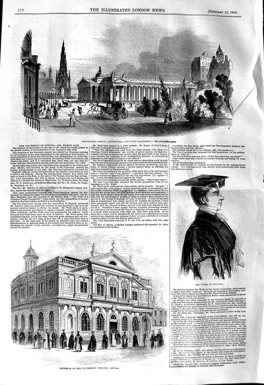 Original Old Antique Print 1845 Edinburgh Scott Monument Ward University Oxford
