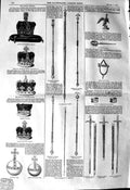 Original Old Antique Print 1845 Crown Jewels Crown Orb Sceptre Edward Sta 19th