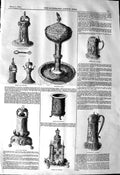 Original Old Antique Print 1845 State Salt Cellar Baptismal Font Tankard Flagon