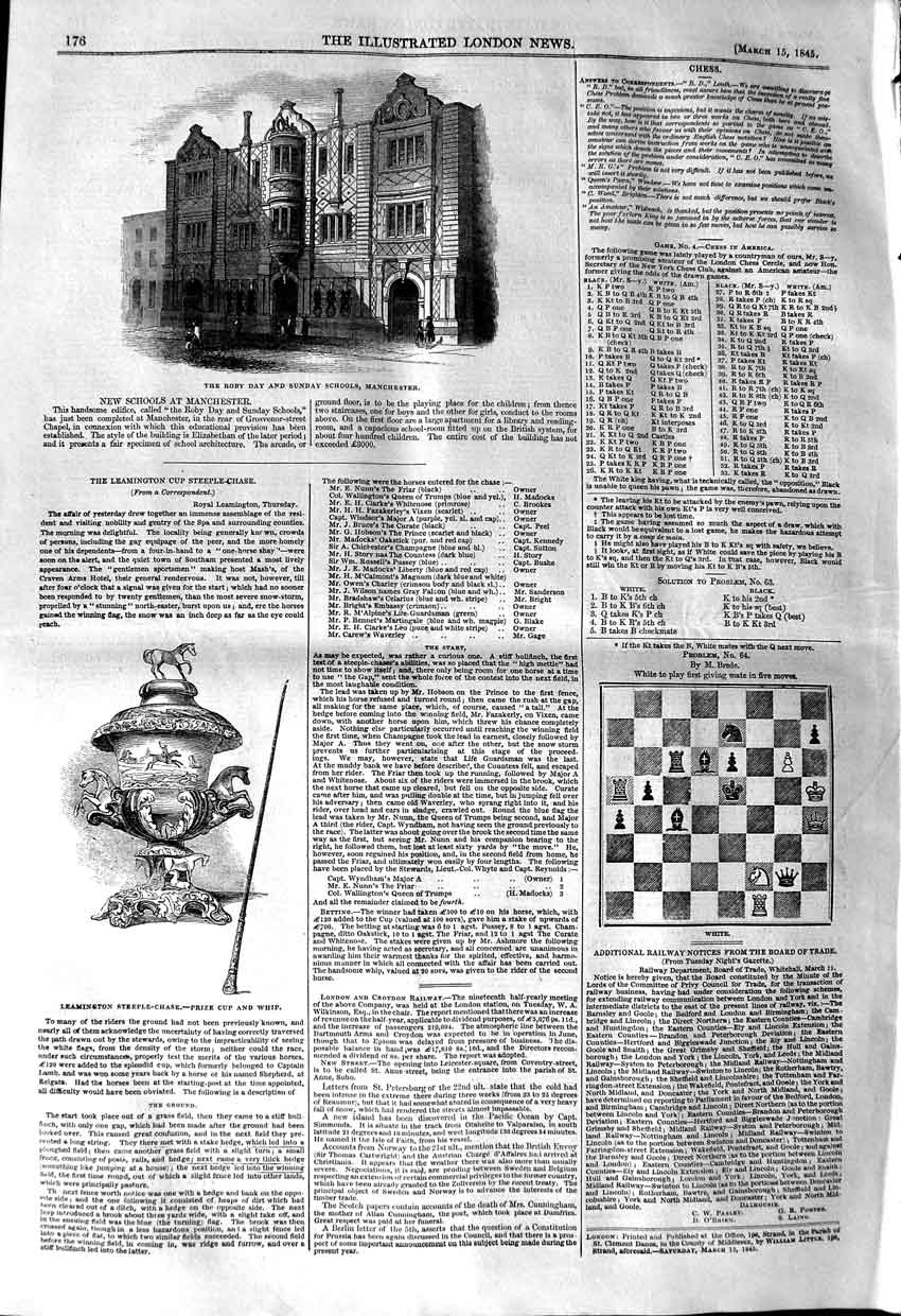 Old Antique Print 1845 Roby Day Sunday Schools Manchester Leamington Cup 19th