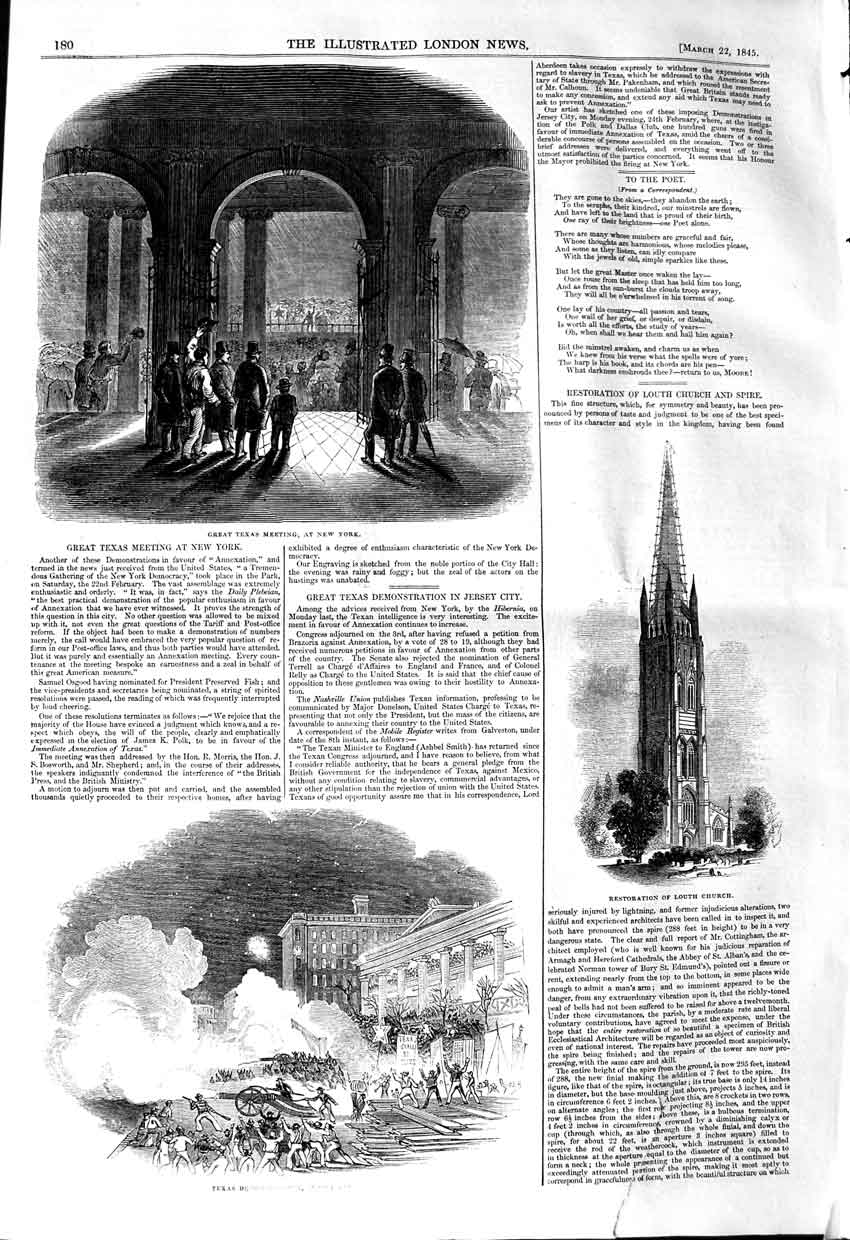 Old Antique Print 1845 Jersey Great Texas Meeting New York Louth Church 19th