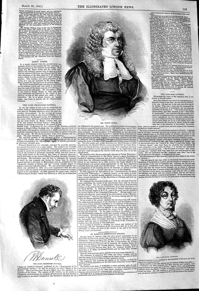 Original Old Antique Print 1845 Baron Parke Miss Linwood Professor Victorian