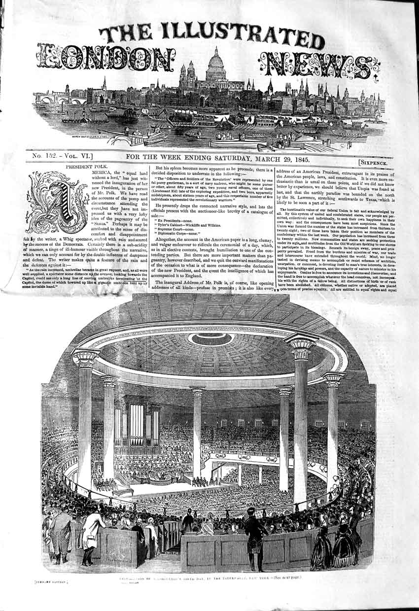 Original Old Antique Print 1845 Celebration Washington Birthday Tabernacle York