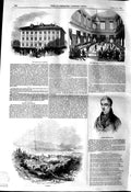 Original Old Antique Print 1845 Town Hall Zurich Prince Metternich View Lucerne