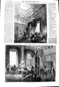 Original Old Antique Print 1845 Offices Board Trade Presidents Room Fine Art
