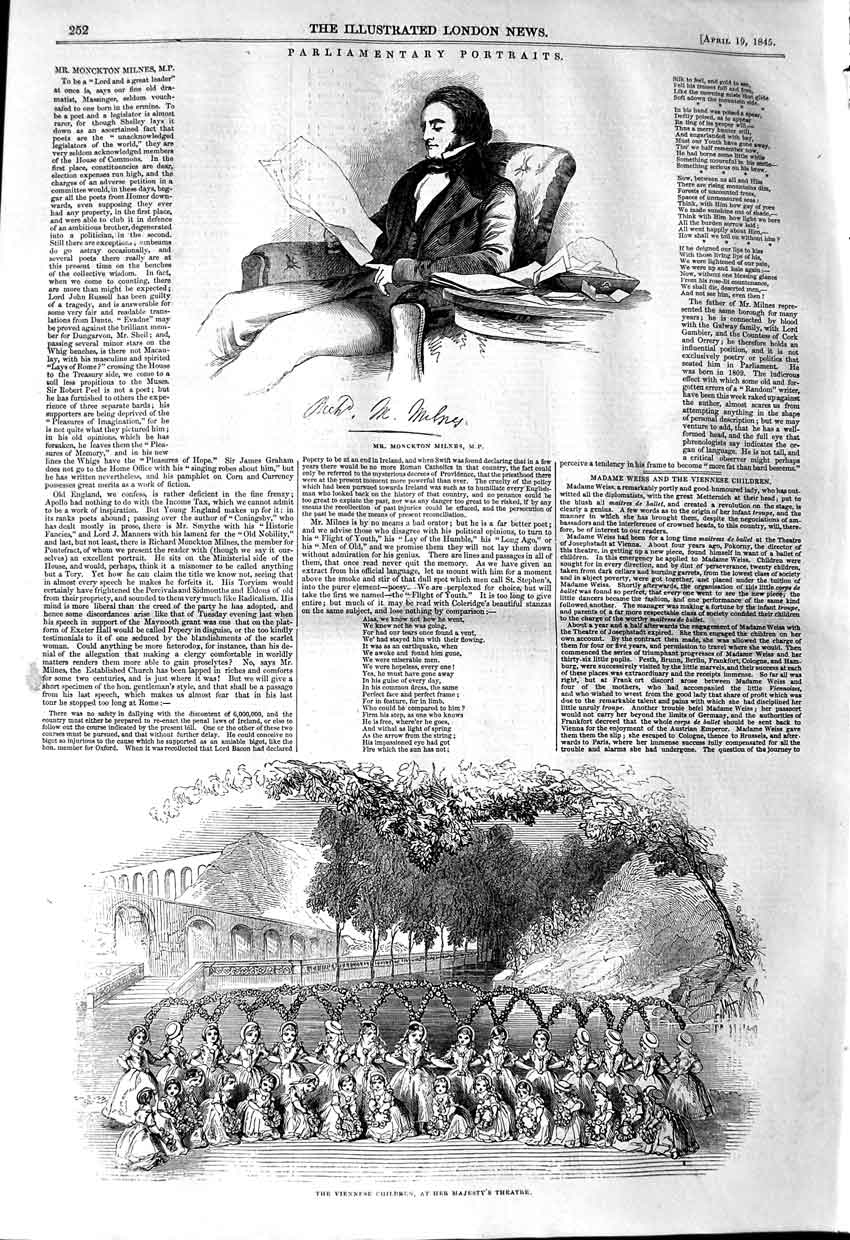 Original Old Antique Print 1845 Monckton Milnes Viennese Children Majesty 19th