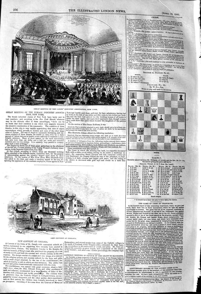 Old Antique Print 1845 Ladies Industry Association New York Convent Leeds 19th