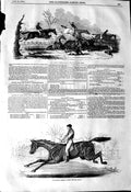 Original Old Antique Print 1845 Harrow Steeple Chase Horse Races Jocke Victorian