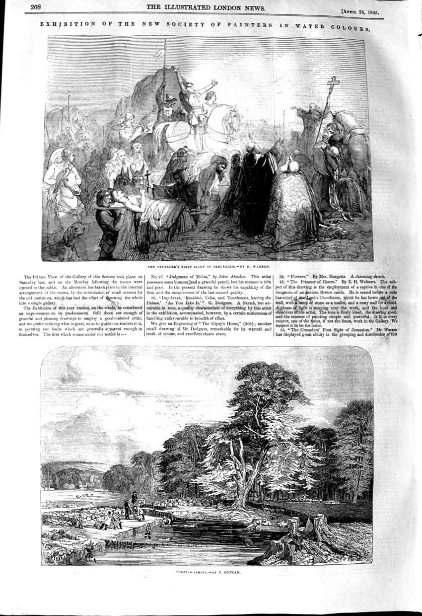 Old Antique Print 1845 Sheep Washing Crusaders First Sight Jerusalem Art 19th