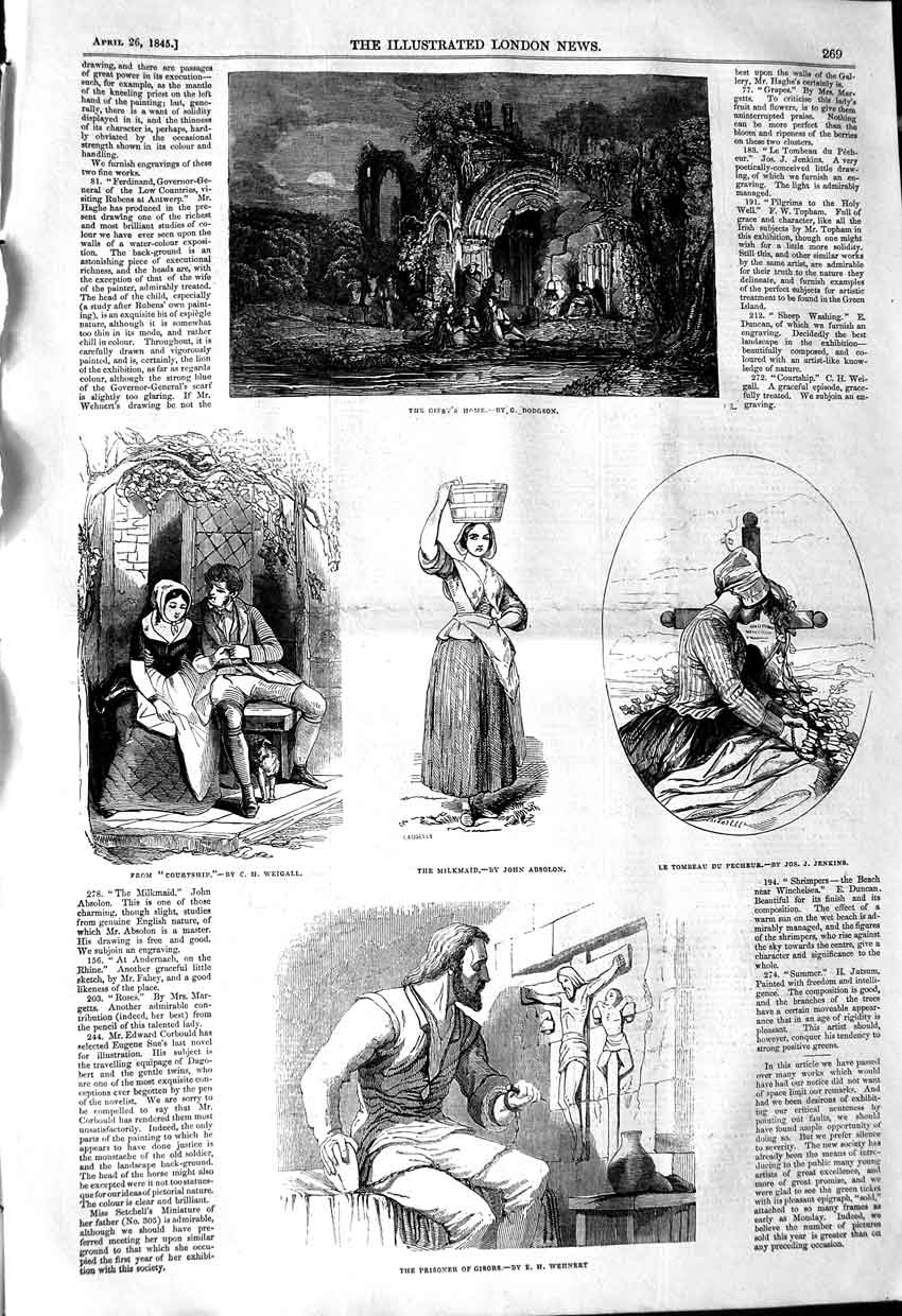 Original Old Antique Print 1845 Art Prisoner Gisors Milkmaid Gipsy'S Home 19th