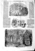 Original Old Antique Print 1845 Temple Vesta Italian Fountain Stalactite Grotto