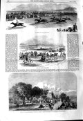 Original Old Antique Print 1845 Horse Racing Newmarket Sport May Day Scene 19th