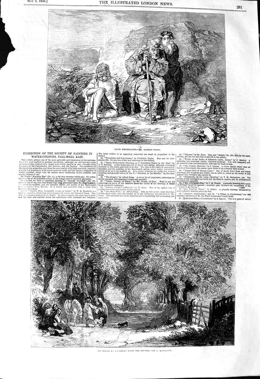 Old Antique Print 1845 Irish Mendicants Roger Coverley Gipsies Harrison 19th