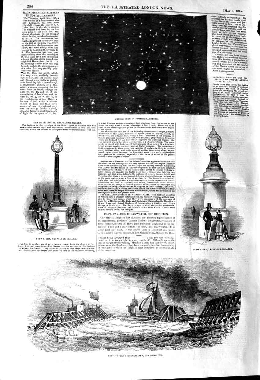 Original Old Antique Print 1845 Meteor Nottinghamshire Tayler Breakwater B 19th
