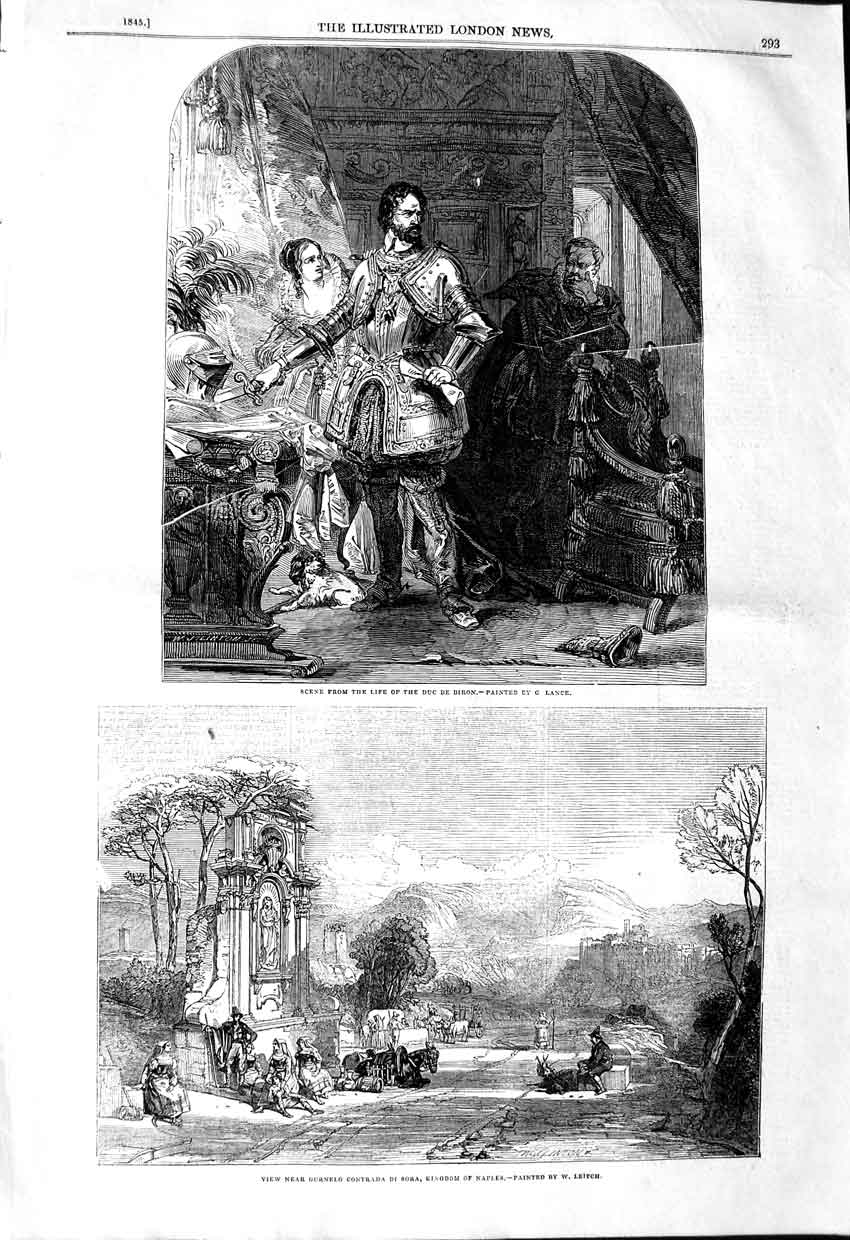 Original Old Antique Print 1845 Ournelo Contrada Di Sora Naples Life Duc D 19th