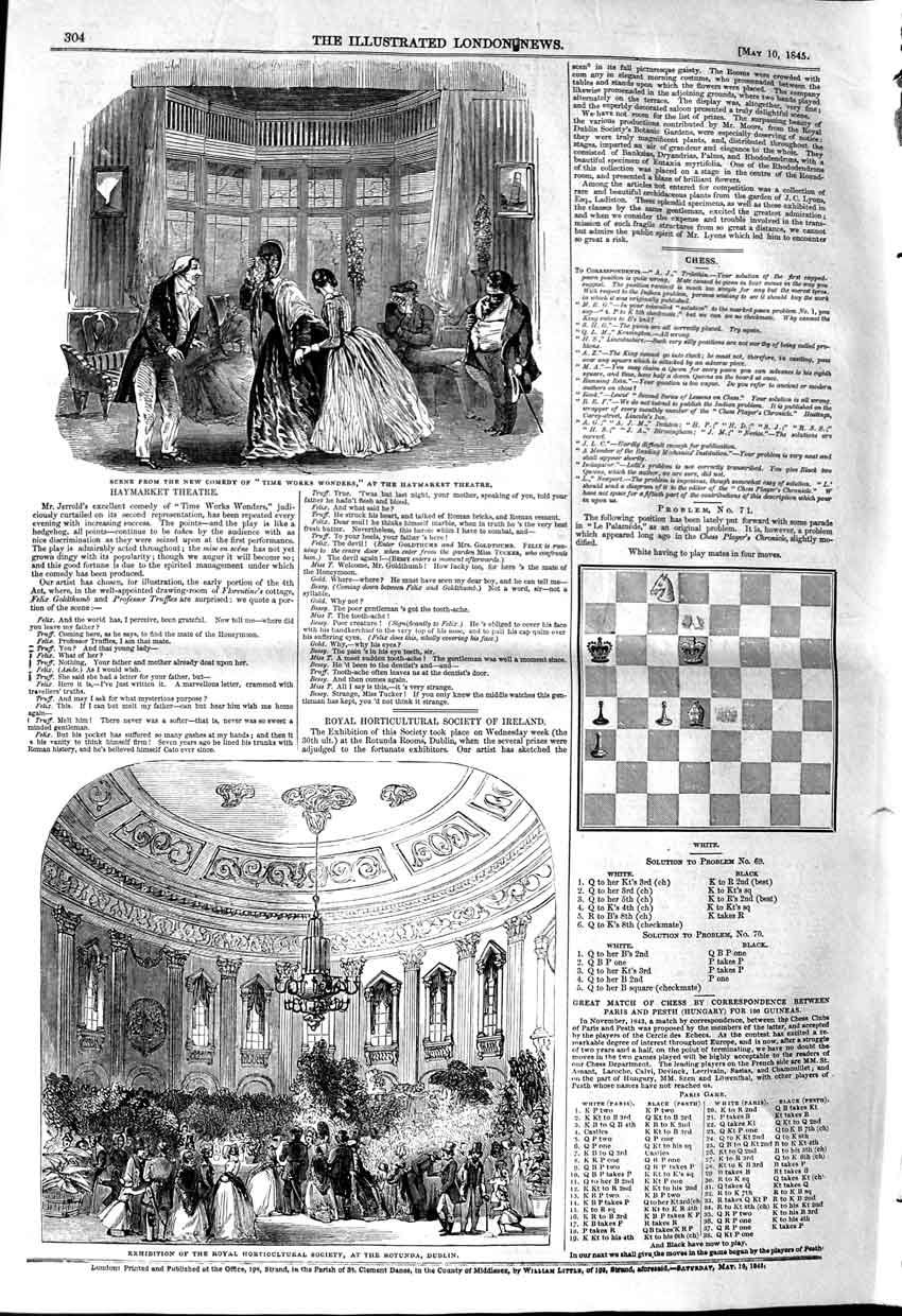 Original Old Antique Print 1845 Wonders Haymarket Theatre Rotunda Dublin 19th