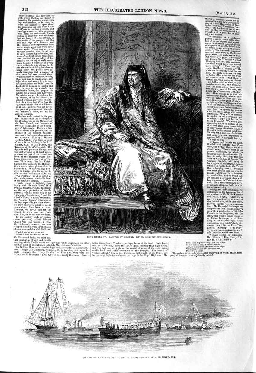 Old Antique Print 1845 Queen Isle Wight Ship Boats King Henry Iv Portrait 19th