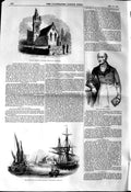 Old Antique Print 1845 Walton Church Lord Carbery Gravesend Railway Ships 19th
