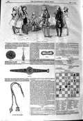 Old Antique Print 1845 Costumes 1740 1750 Bracelet Brooch Atch-Chain Seal 19th