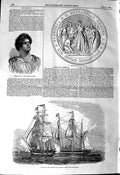 Original Old Antique Print 1845 Perie New Zealand Chief Seal Hudson'S Bay Ship