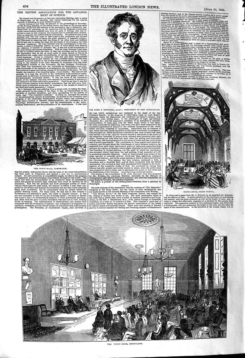 Original Old Antique Print 1845 John Herschel Union Jesus-Lane Cambridge 19th