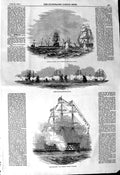 Original Old Antique Print 1845 Ship Vincent Admiral Parker Royal Yacht Salute