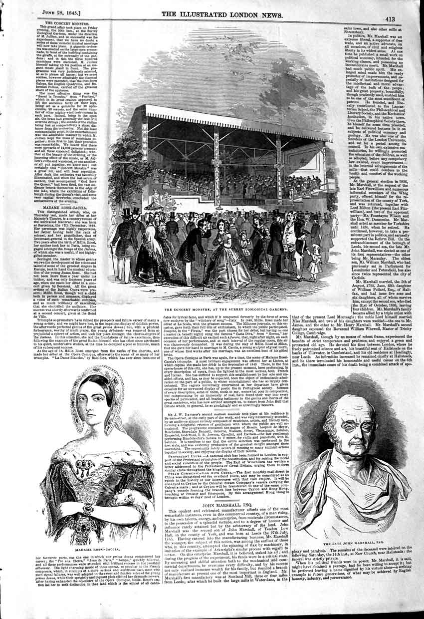 Original Old Antique Print 1845 Monstre Surrey Zoological Rossi-Caccia Marshall