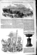 Original Old Antique Print 1845 St. Rocks Quebec Fire Gillespie Monument Comber