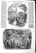 Original Old Antique Print 1845 Fete Champetre Charlton House American Indians