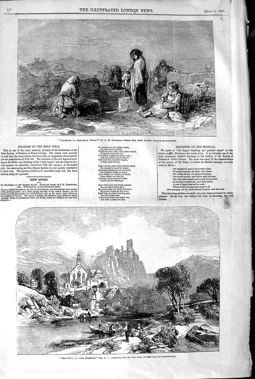 Old Antique Print 1845 Beilstein Moselle River Pilgrims Holy Well Scene 19th