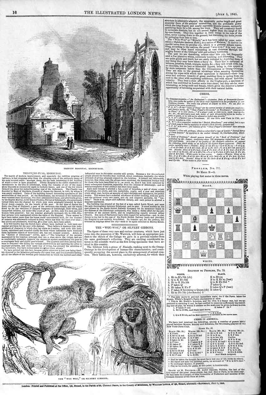 Original Old Antique Print 1845 Trinity Hospital Edinburgh Wou Silvery Gibbons