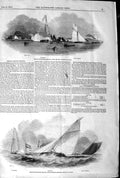 Original Old Antique Print 1845 Weston-Super-Mare Regatta Lily Devon Champion