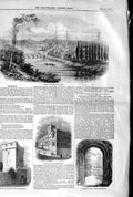 Original Old Antique Print 1845 Shrewsbury River Severn Grammar School Castle