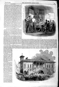 Original Old Antique Print 1845 New Custom House Ipswich Court Martial Scene