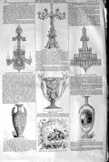 Old Antique Print 1845 Wilde Vase Strudwick Gothic Candelabra Chandelier 19th